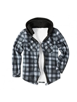 Wocoo Men's Fleece Sherpa Lined Flannel Shirt Jacket Heavyweight Thick Thermal Plaid Button Up Coat Warm Padded Plush Outwear