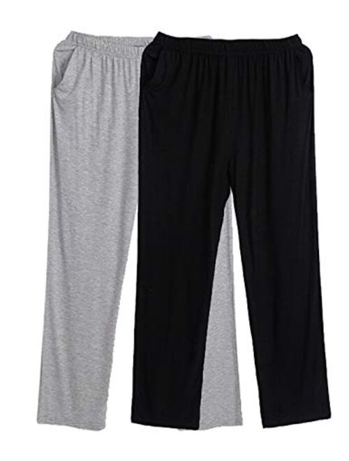 Locachy Men's Soft Knit Sleep Pants Pajama Pant with Pockets Lightweight Lounge PJ Bottoms(1 & 2 Packs)