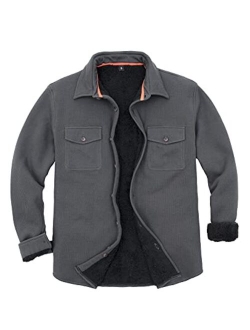 ThCreasa Mens Waffle Sherpa Fleece Lined Shirt Jacket, Button Down Shirt Jackets with Hand Pockets