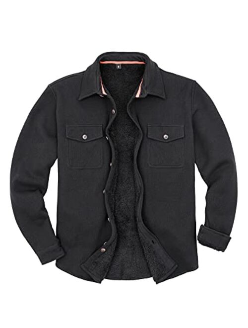 ThCreasa Mens Waffle Sherpa Fleece Lined Shirt Jacket, Button Down Shirt Jackets with Hand Pockets