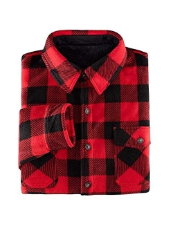 Men's Warm Sherpa Flannel Shirt Jacket Heavy Fleece Lined Plaid Button Up Jackets