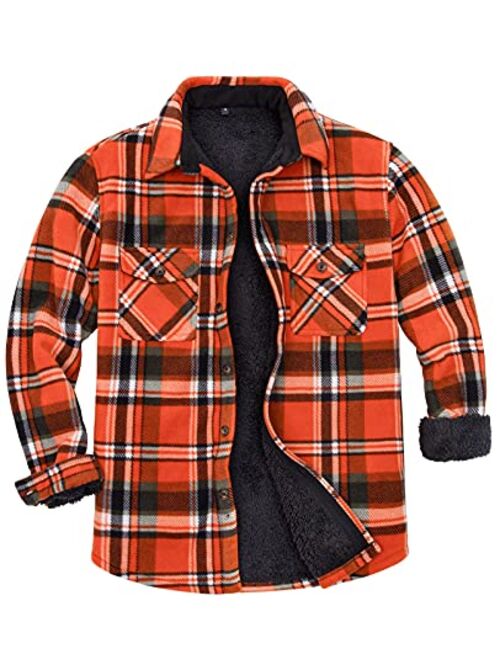 Men's Warm Sherpa Flannel Shirt Jacket Heavy Fleece Lined Plaid Button Up Jackets