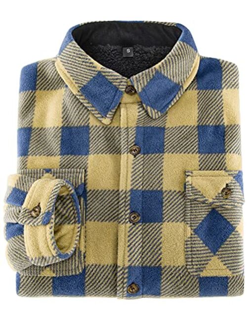 Men's Warm Sherpa Flannel Shirt Jacket Heavy Fleece Lined Plaid Button Up Jackets