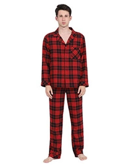 DISHANG Men's Pajama Set Long Sleeve Sleepwear Lightweight Button Down Tops and Pants/Bottoms Classic Broadcloth PJ Set