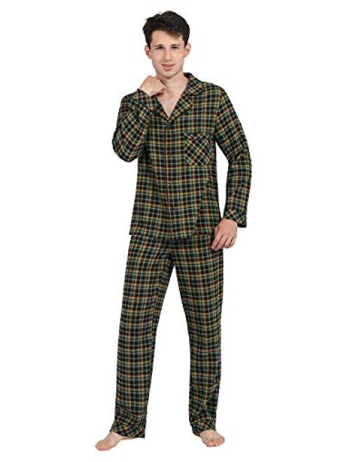 DISHANG Men's Pajama Set Long Sleeve Sleepwear Lightweight Button Down Tops and Pants/Bottoms Classic Broadcloth PJ Set