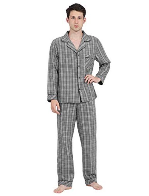 DISHANG Men's Pajama Set Long Sleeve Sleepwear Lightweight Button Down Tops and Pants/Bottoms Classic Broadcloth PJ Set