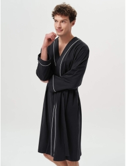 SIORO Men's Cotton Robe Lightweight, Soft Kimono Knee Length Bathrobes for Spa and House, M-XXL