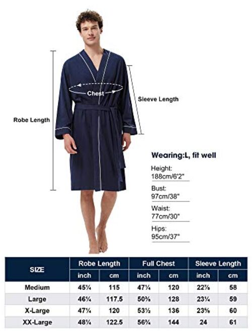 SIORO Men's Cotton Robe Lightweight, Soft Kimono Knee Length Bathrobes for Spa and House, M-XXL