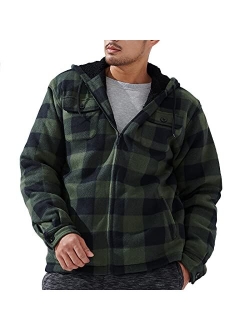 Facitisu Men's Winter Jacket Heavyweight Fleece Hoodies Full Zip Up Sherpa Lined Fleece Sweatshirt