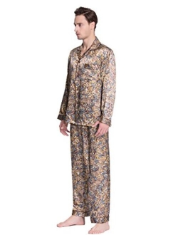 Lavenderi Men's Long Sleeve Silk Satin Pajama Set, Silky Pajamas Sleepwear