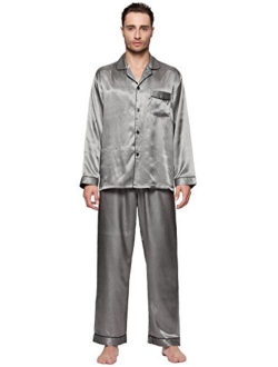 Lavenderi Men's Long Sleeve Silk Satin Pajama Set, Silky Pajamas Sleepwear