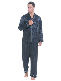 Lavenderi Men's Long Sleeve Silk Satin Pajama Set, Silky Pajamas Sleepwear