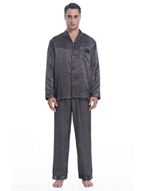 Lavenderi Men's Long Sleeve Silk Satin Pajama Set, Silky Pajamas Sleepwear