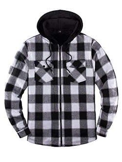 ThCreasa Mens Hooded Flannel Jacket Sherpa Fleece Lined Zip Up Fuzzy Hoodie Shirt Jackets