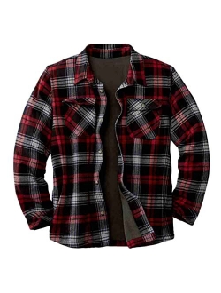 NC Flannel Jackets for Men No Hood Warm Shacket Sherpa Fleece Lined Shirt Button Down Thermal Plaid Coats Outwears