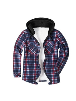 NC Flannel Jackets for Men No Hood Warm Shacket Sherpa Fleece Lined Shirt Button Down Thermal Plaid Coats Outwears