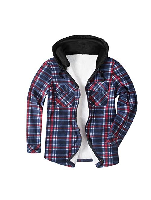 N\C Flannel Jackets for Men No Hood Warm Shacket Sherpa Fleece Lined Shirt Button Down Thermal Plaid Coats Outwears