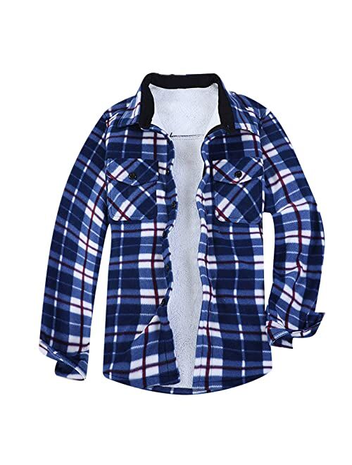 N\C Flannel Jackets for Men No Hood Warm Shacket Sherpa Fleece Lined Shirt Button Down Thermal Plaid Coats Outwears