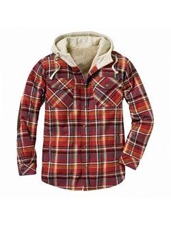 PHSHY Men's Sherpa Fleece Lined Plaid Flannel Shirts Hooded Jackets Warm Thick Winter Button Down Shirts Coat Outwears