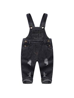 KIDSCOOL SPACE Baby Boy Girl Jean Overalls,Toddler Ripped Denim Cute Workwear