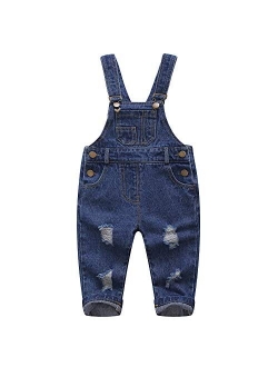 KIDSCOOL SPACE Baby Boy Girl Jean Overalls,Toddler Ripped Denim Cute Workwear