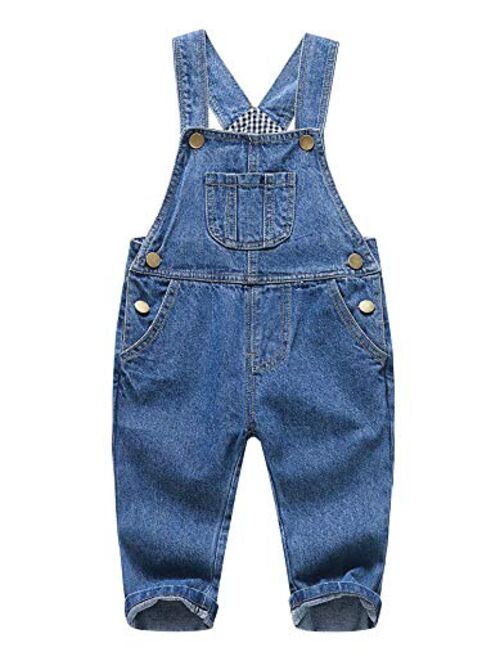 KIDSCOOL SPACE Baby Boy Girl Jean Overalls,Toddler Ripped Denim Cute Workwear