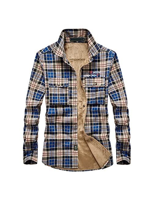 Fankle Mens Warm Sherpa Fleece Lined Shirt Jackets Button Down Thermal Plaid Flannel Coats Fall Winter Outwears