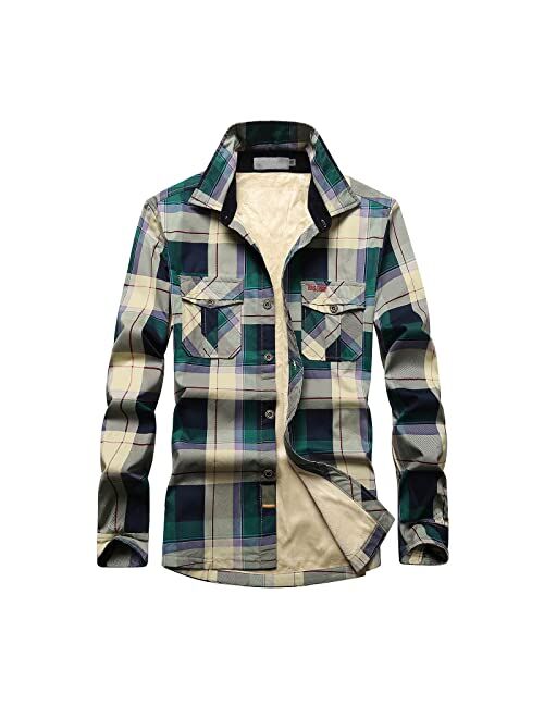 Fankle Mens Warm Sherpa Fleece Lined Shirt Jackets Button Down Thermal Plaid Flannel Coats Fall Winter Outwears