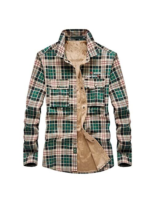 Fankle Mens Warm Sherpa Fleece Lined Shirt Jackets Button Down Thermal Plaid Flannel Coats Fall Winter Outwears