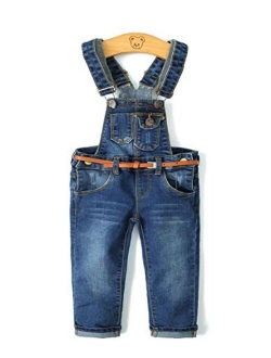 KIDSCOOL SPACE Little Girl Boy Jean Overalls,Toddler Ripped Denim Cute Slim Pants