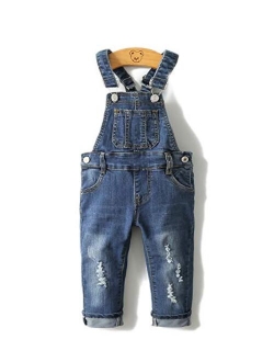 KIDSCOOL SPACE Little Girl Boy Jean Overalls,Toddler Ripped Denim Cute Slim Pants