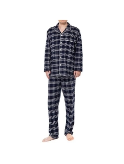 JSTEX Mens Pajamas Set for Men Pjs Sets 100% Cotton Flannel Pants Long Sleeve Sleepwear Button Down Adult Nightgown