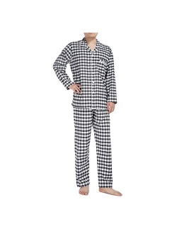 JSTEX Mens Pajamas Set for Men Pjs Sets 100% Cotton Flannel Pants Long Sleeve Sleepwear Button Down Adult Nightgown