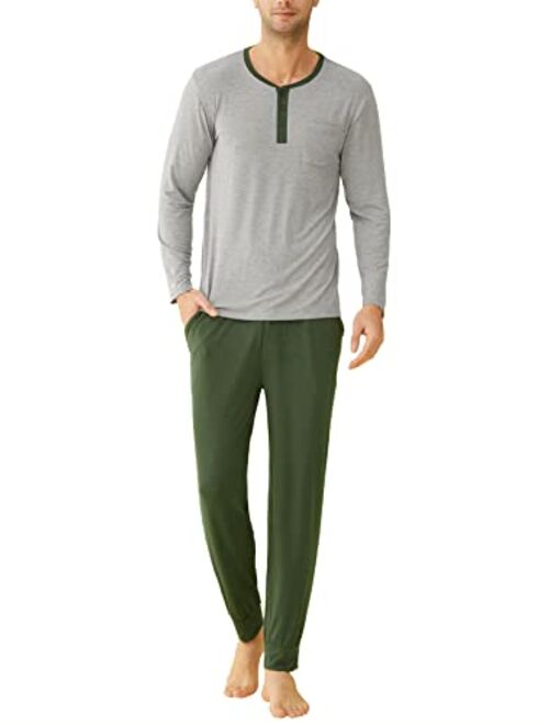 Latuza Men's Bamboo Viscose Pajamas Set Henley Long Sleeves Top Pants