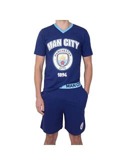 Manchester City FC Official Soccer Gift Mens Short Pajamas Loungewear