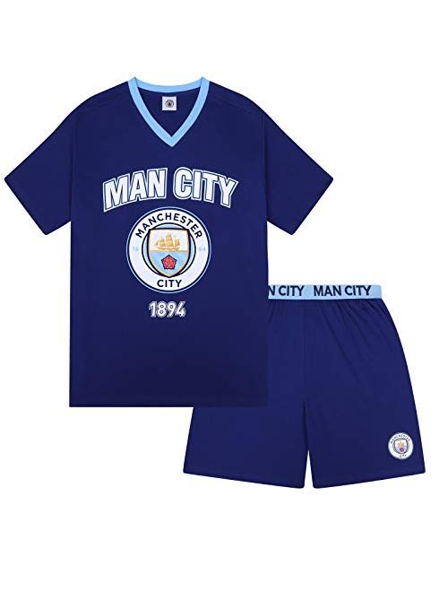 Manchester City FC Official Soccer Gift Mens Short Pajamas Loungewear