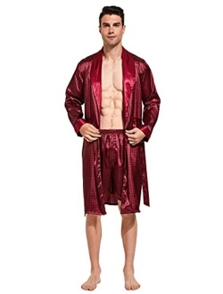 Tony And Candice Tony & Candice Men’s Satin Robe Lightweight Long Sleeve Silk Kimono Bathrobe with Shorts Set Sleepwear