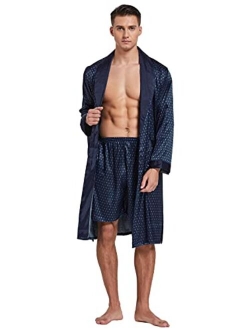 Tony And Candice Tony & Candice Men’s Satin Robe Lightweight Long Sleeve Silk Kimono Bathrobe with Shorts Set Sleepwear