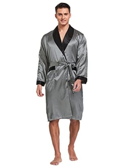 Tony And Candice Tony & Candice Men’s Satin Robe Lightweight Long Sleeve Silk Kimono Bathrobe with Shorts Set Sleepwear