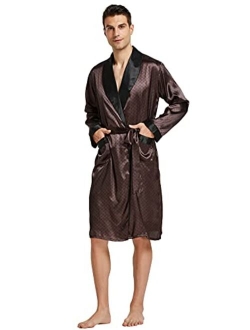 Tony And Candice Tony & Candice Men’s Satin Robe Lightweight Long Sleeve Silk Kimono Bathrobe with Shorts Set Sleepwear