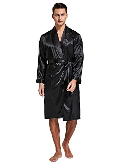 Tony And Candice Tony & Candice Men’s Satin Robe Lightweight Long Sleeve Silk Kimono Bathrobe with Shorts Set Sleepwear