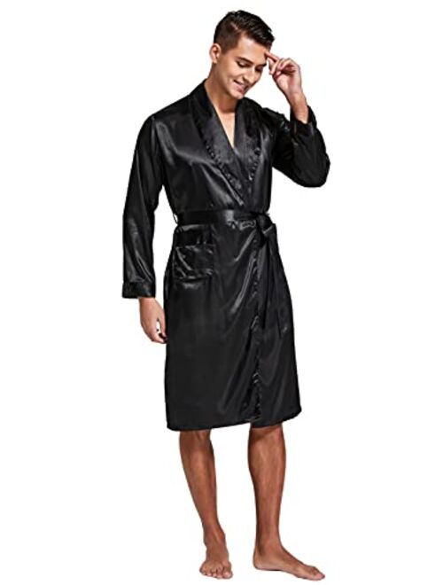 Tony And Candice Tony & Candice Men’s Satin Robe Lightweight Long Sleeve Silk Kimono Bathrobe with Shorts Set Sleepwear