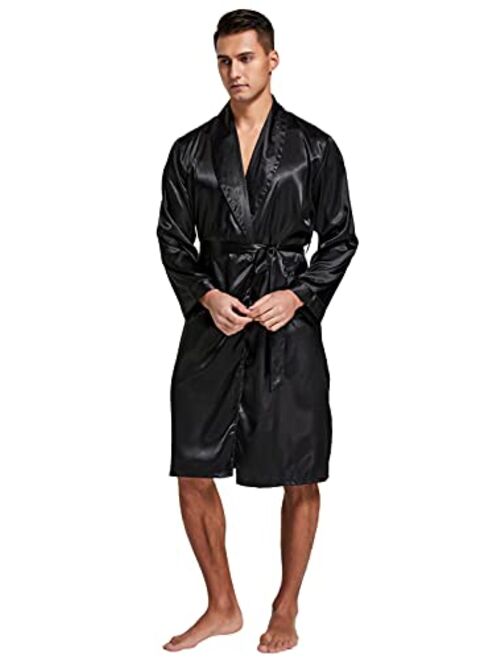 Tony And Candice Tony & Candice Men’s Satin Robe Lightweight Long Sleeve Silk Kimono Bathrobe with Shorts Set Sleepwear