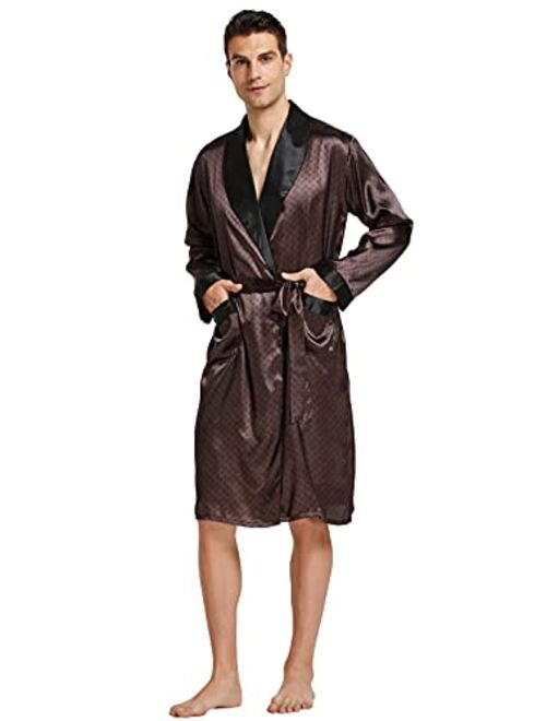 Tony And Candice Tony & Candice Men’s Satin Robe Lightweight Long Sleeve Silk Kimono Bathrobe with Shorts Set Sleepwear