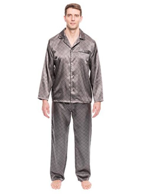 Noble Mount Twin Boat Mens Satin Pajamas Set - Mens Button Down Silky Satin Pajamas