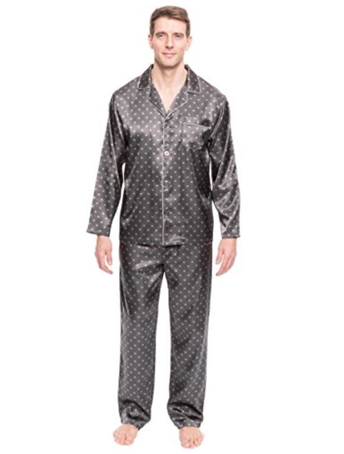 Noble Mount Twin Boat Mens Satin Pajamas Set - Mens Button Down Silky Satin Pajamas