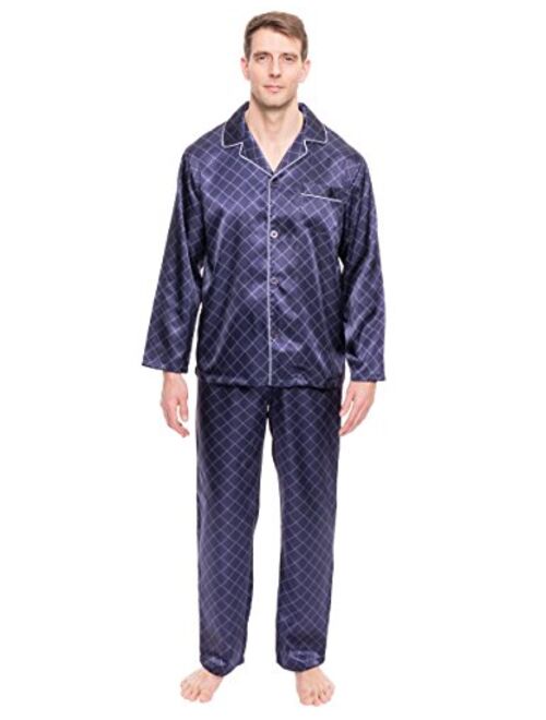 Noble Mount Twin Boat Mens Satin Pajamas Set - Mens Button Down Silky Satin Pajamas