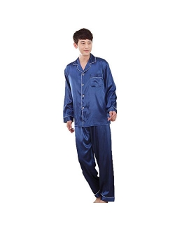 ZUEVI Men's Stain Pajamas set Classic Silk like Sleepwear Set Button-Down Loungwear Pj Sets