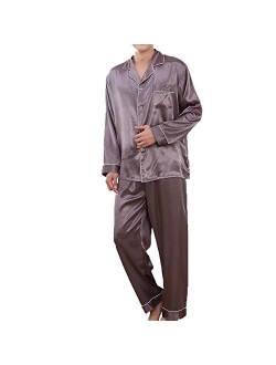 ZUEVI Men's Stain Pajamas set Classic Silk like Sleepwear Set Button-Down Loungwear Pj Sets