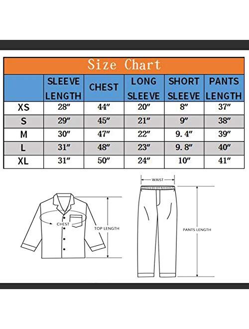 ZUEVI Men's Stain Pajamas set Classic Silk like Sleepwear Set Button-Down Loungwear Pj Sets